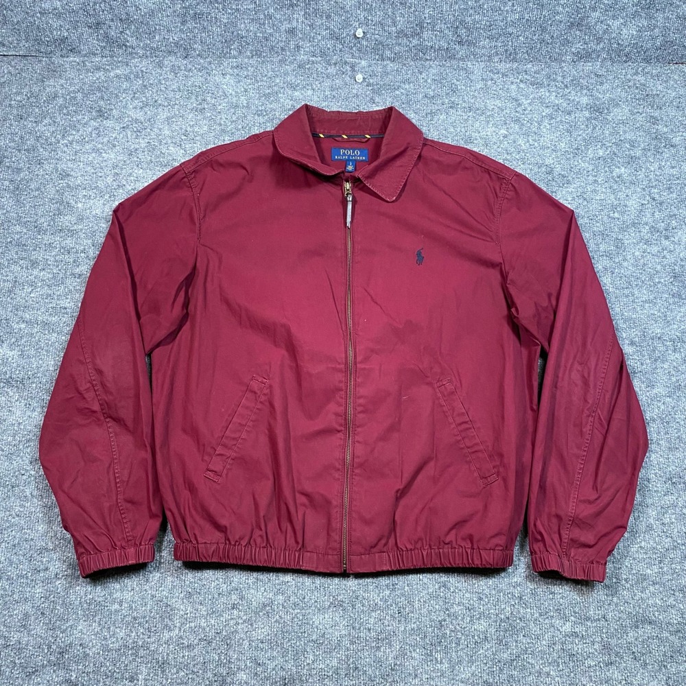 Polo Ralph Lauren Mens Burgundy Red Cotton Harrington Jacket Large 710704084001